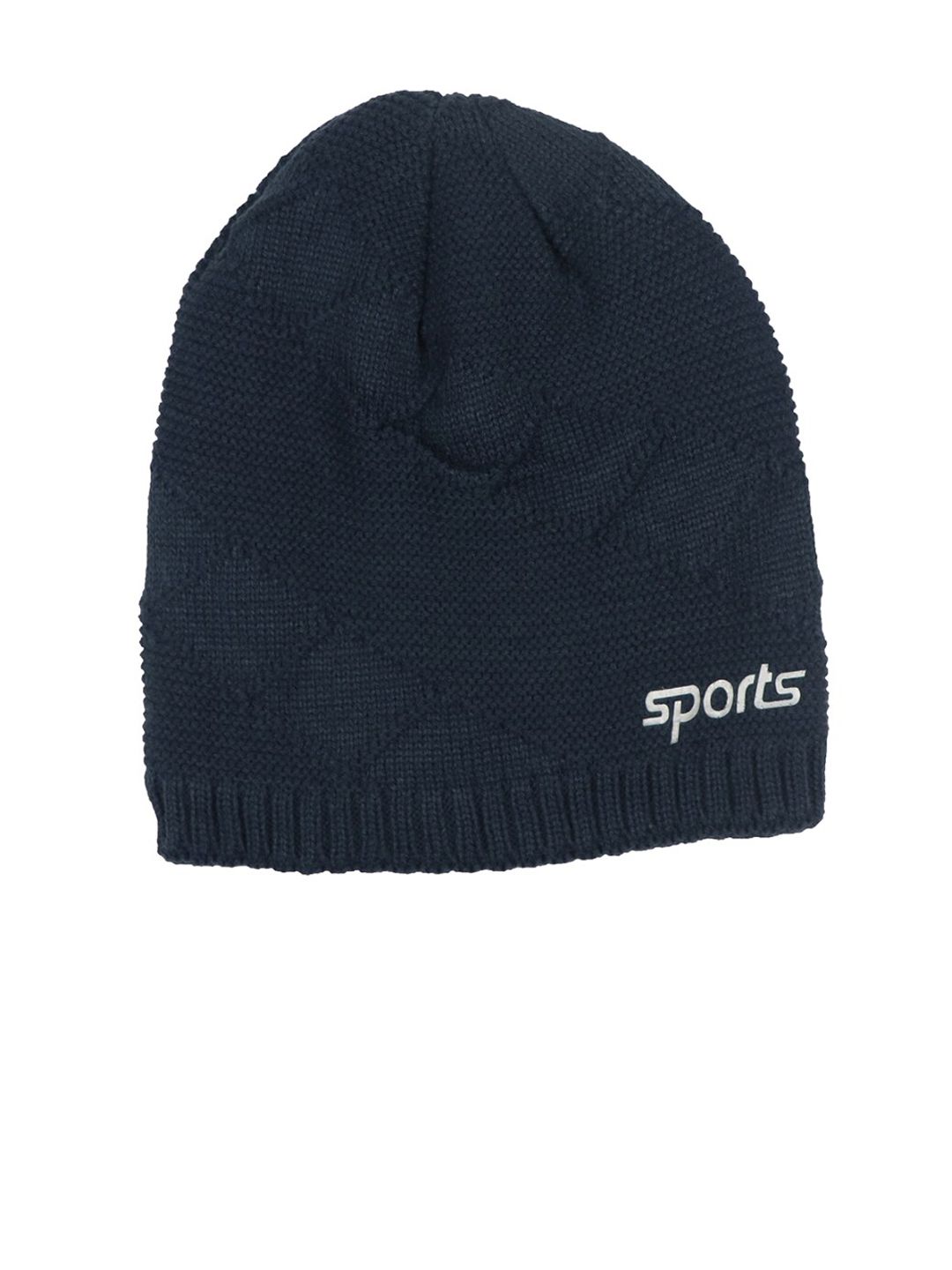 iSWEVEN Unisex Blue Self-Design Woven Expandable Beanie Price in India