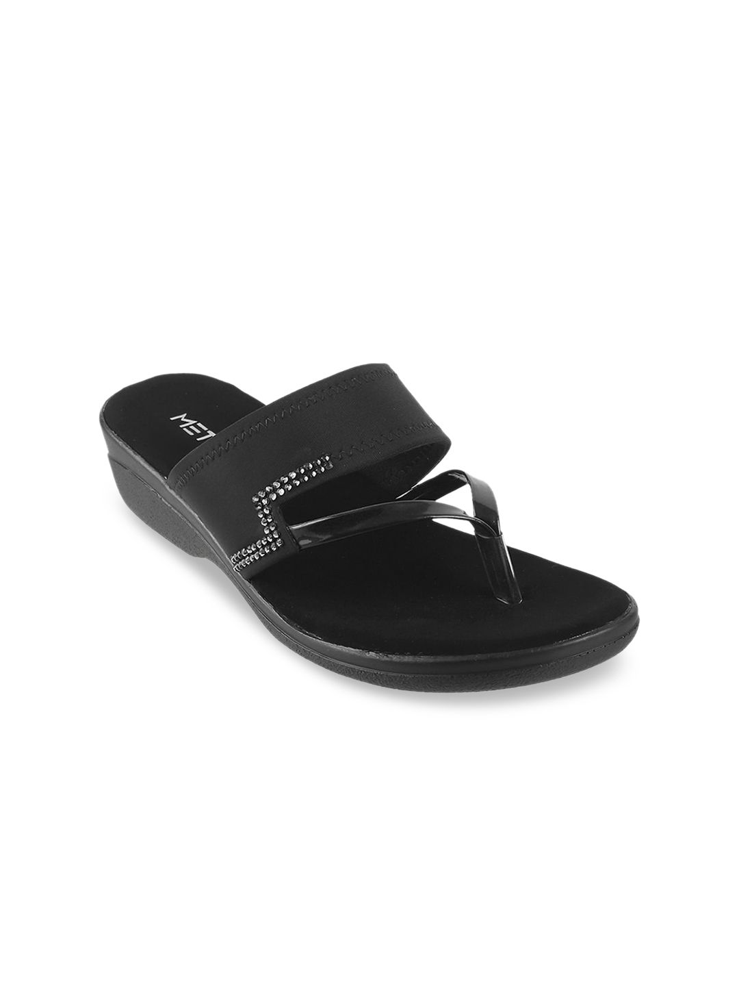 Metro Women Black Solid Sandals Price in India