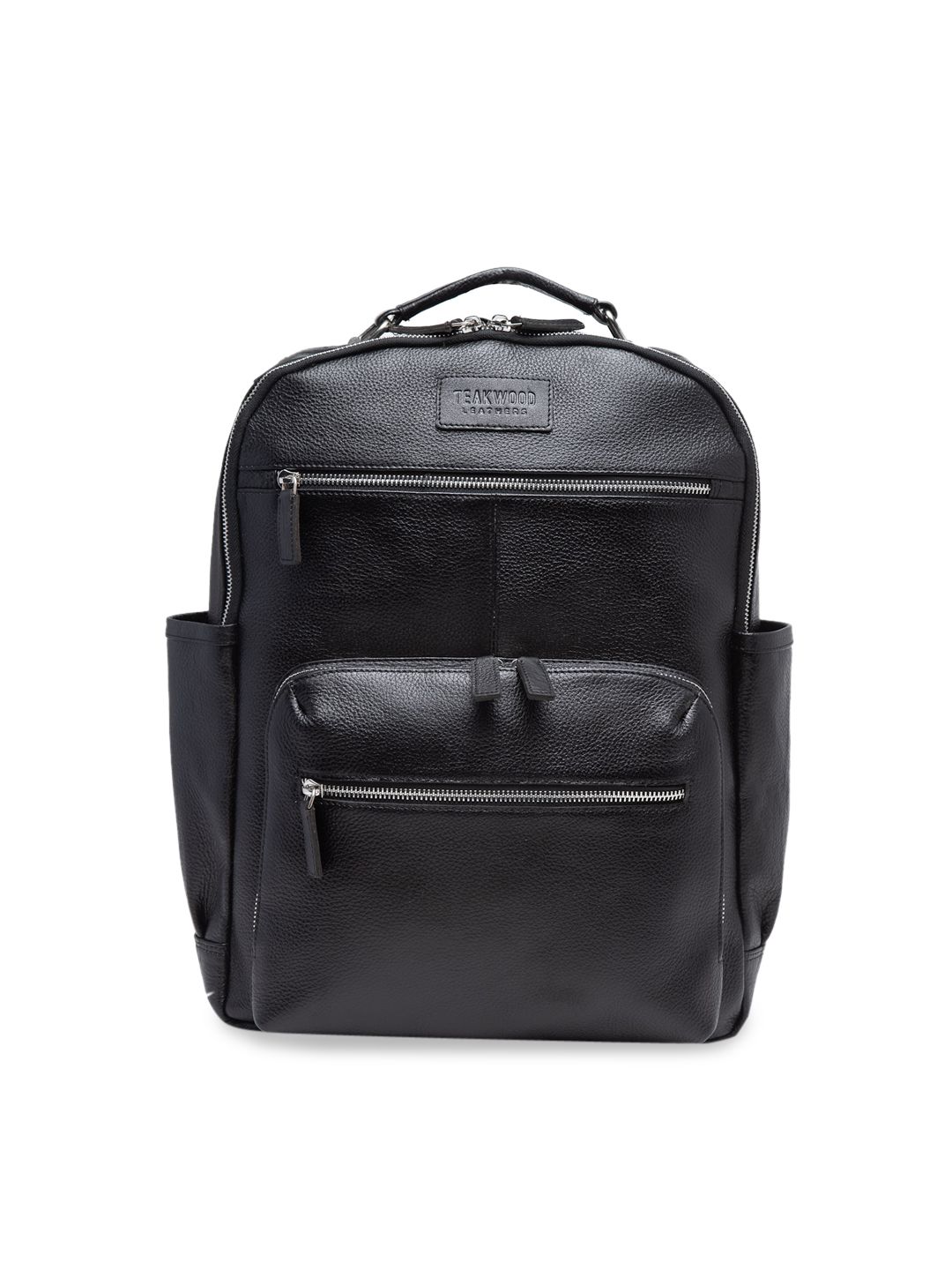 Teakwood Leathers Unisex Black Solid Medium Leather Backpack Price in India