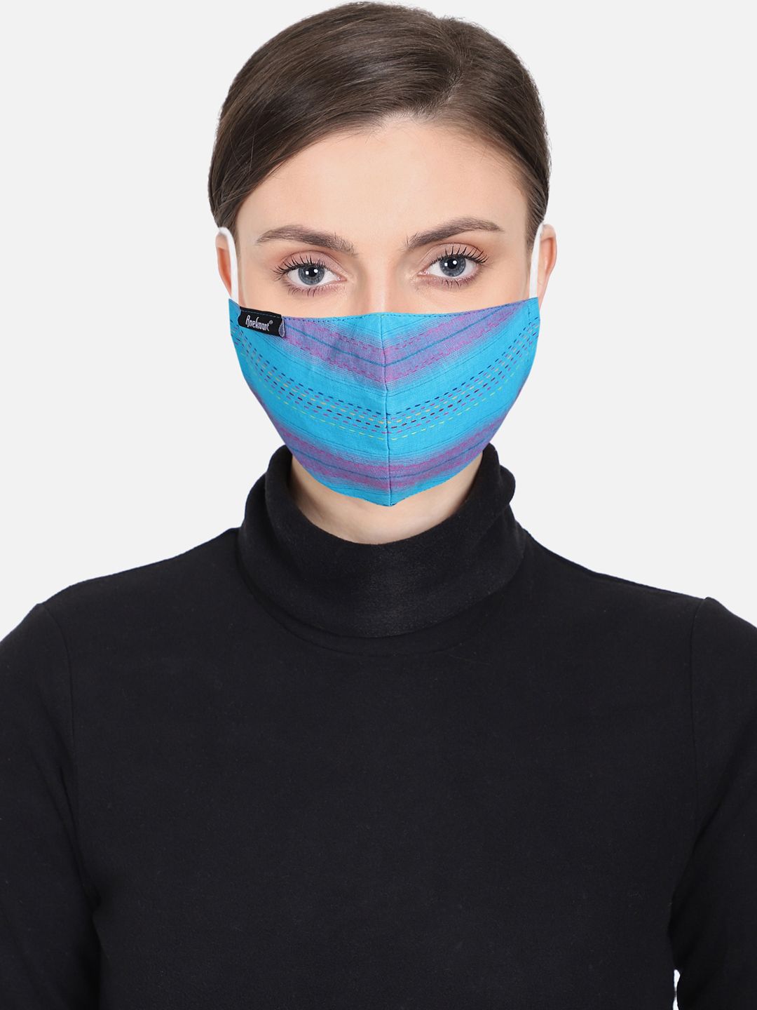 Anekaant Women Blue & Purple Striped 3-Ply Reusable Outdoor Face Mask Price in India