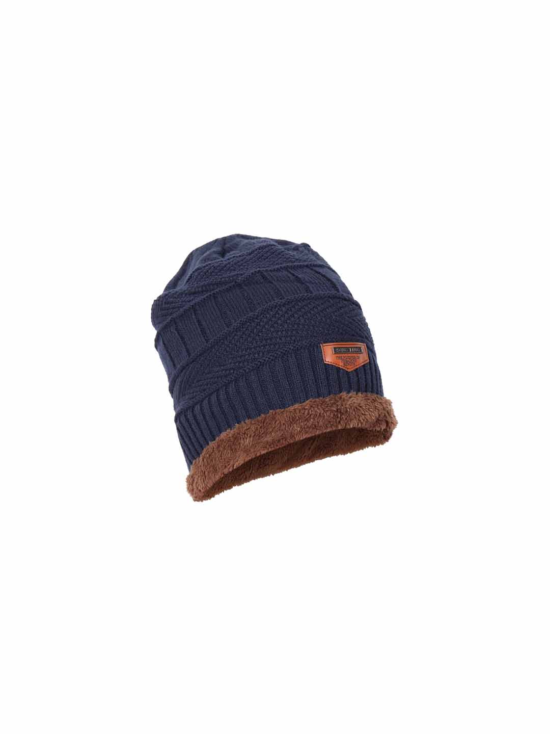 iSWEVEN Unisex Blue Self Design Beanie Price in India