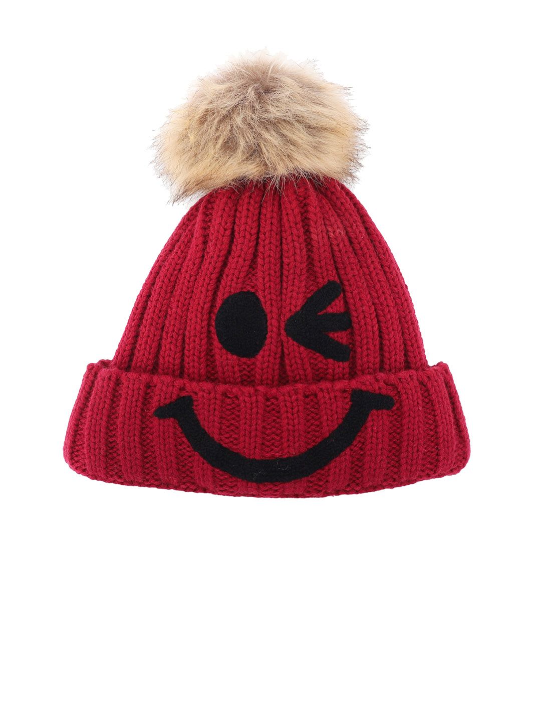 iSWEVEN Unisex Red Self Design Beanie Price in India