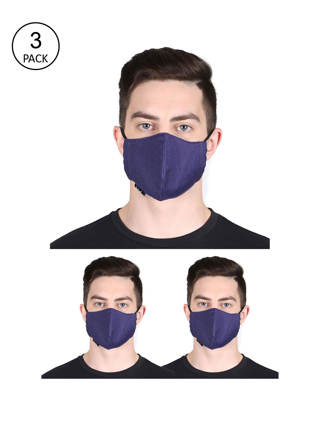 Anekaant Unisex Pack of 3 Navy Blue Solid Fabric 3-Ply Fashion Mask Price in India