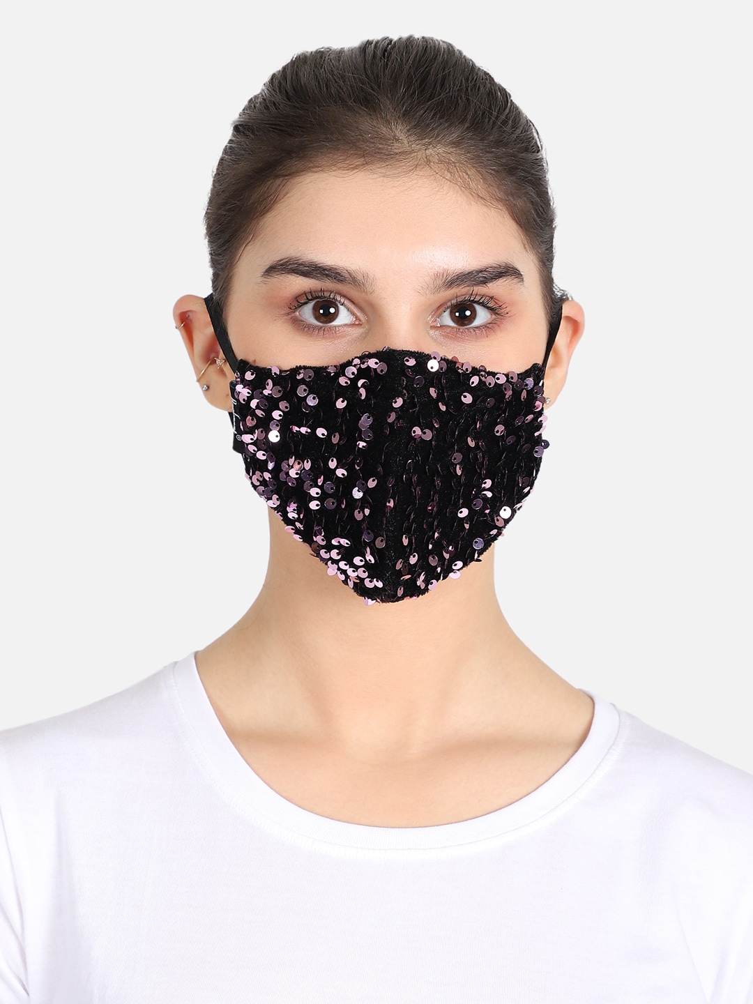 Anekaant Women Black Sequin Embellished 3-Ply Reusable Outdoor Face Mask Price in India