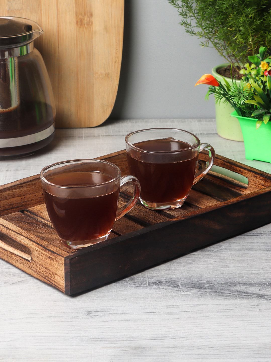 ceradeco Set of 6 Transparent & Brown Solid Sustainable Cups With Tray Price in India