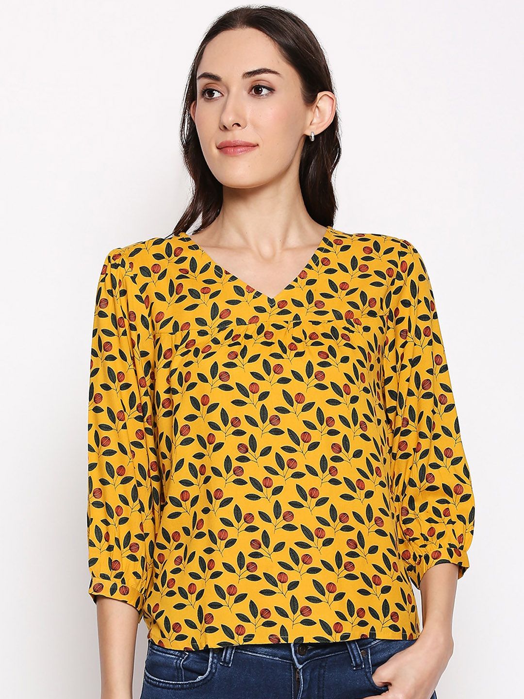 People Women Mustard Yellow Printed Top