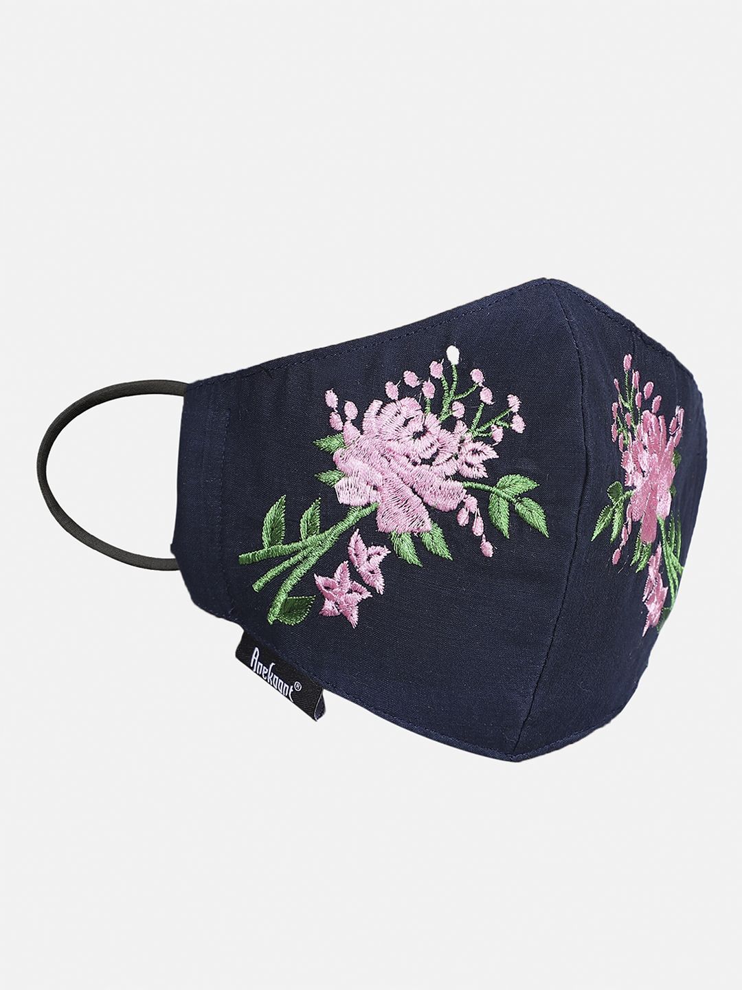 Anekaant Women Navy Blue & Pink Embroidered 3-Ply Reusable Outdoor Face Mask Price in India