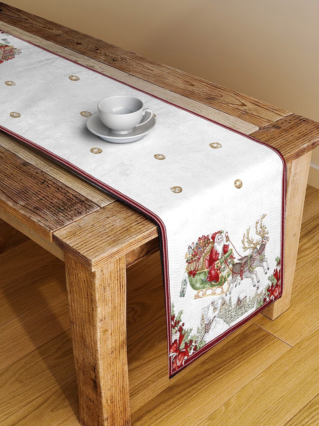 KLOTTHE Set of 3 White & Red Woven Design Table Runners Price in India