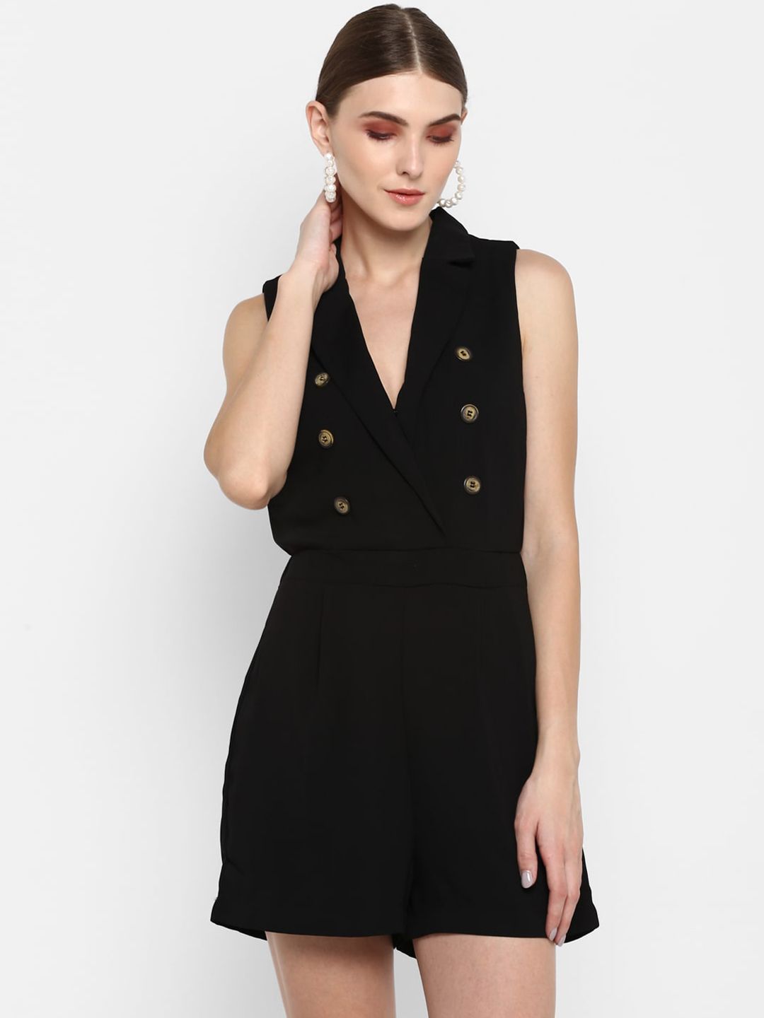 TRENDY DIVVA Women Black Solid Playsuit Price in India