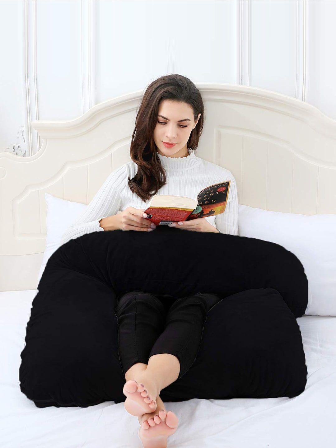 Kuber Industries Black Solid Ultra Soft Hollow Fiber L Shaped Maternity Pillow Price in India