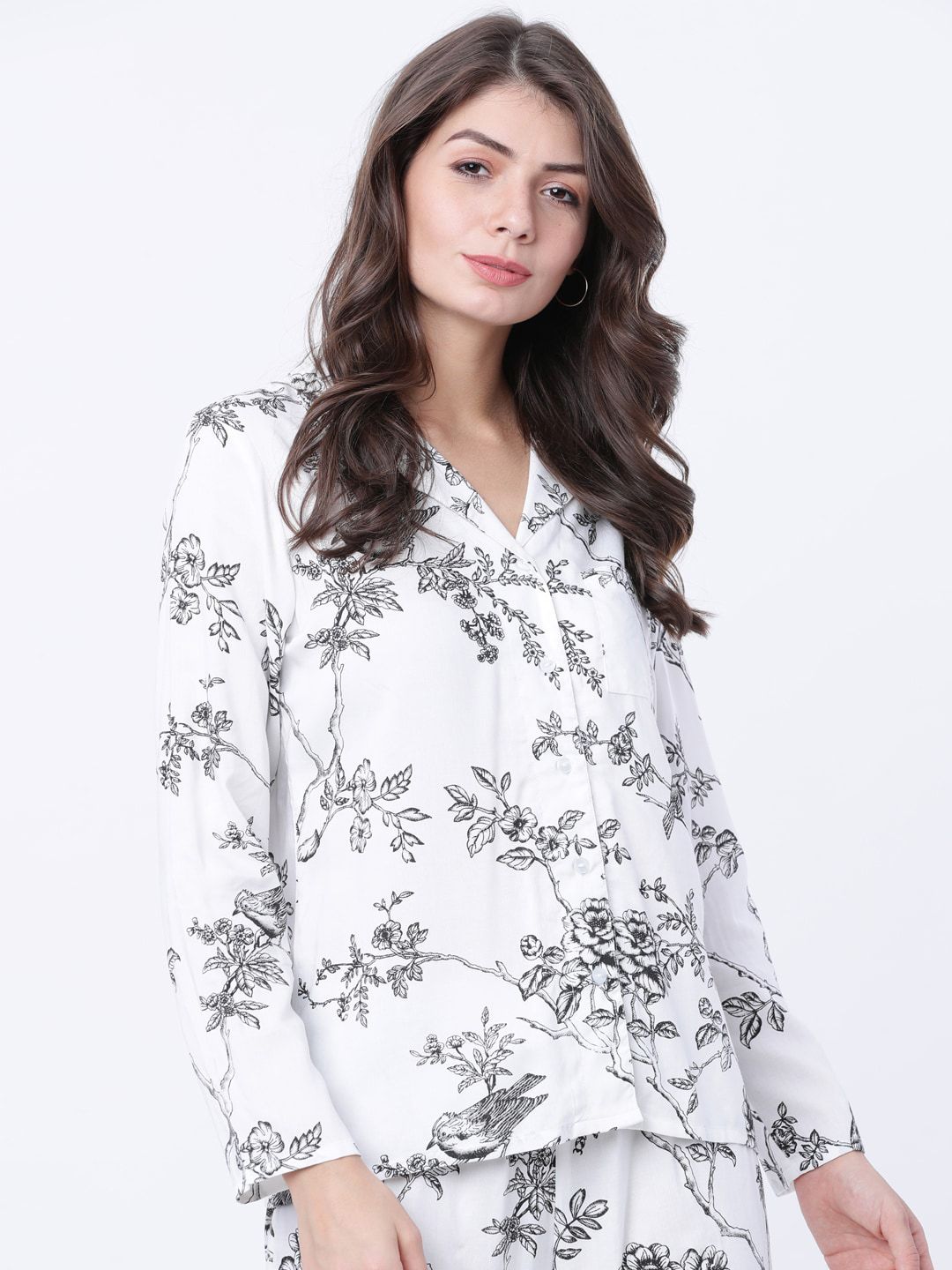 Tokyo Talkies Women White & Black Printed Sleep Shirt Price in India