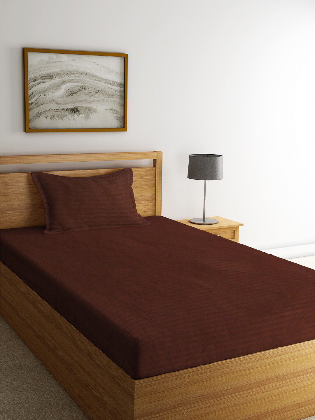 HOSTA HOMES Brown Solid 300TC Single Bedsheet With 1 Pillow Cover Price in India