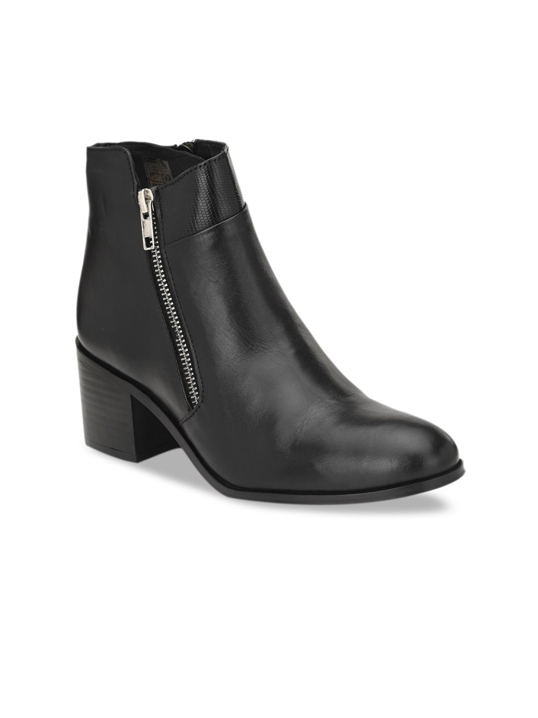 Delize Women Black Solid Faux Leather Heeled chelsea Boots Price in India