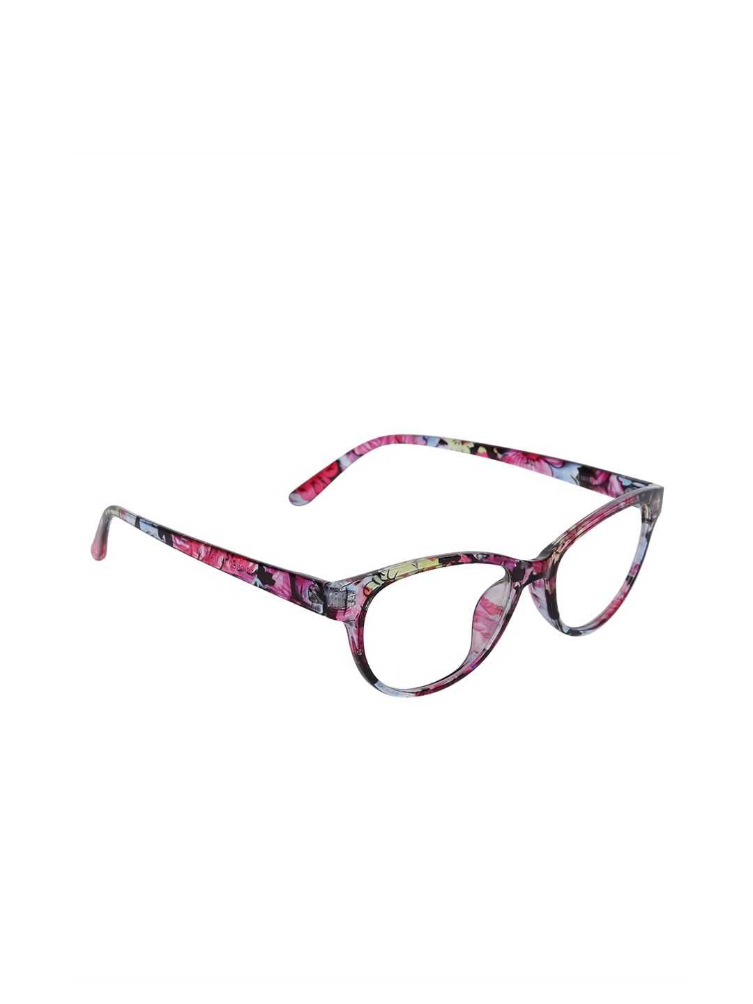 Peter Jones Eyewear Unisex Black & Pink Printed Medium Anti Glare Cateye Frames 2111-DA1 Price in India