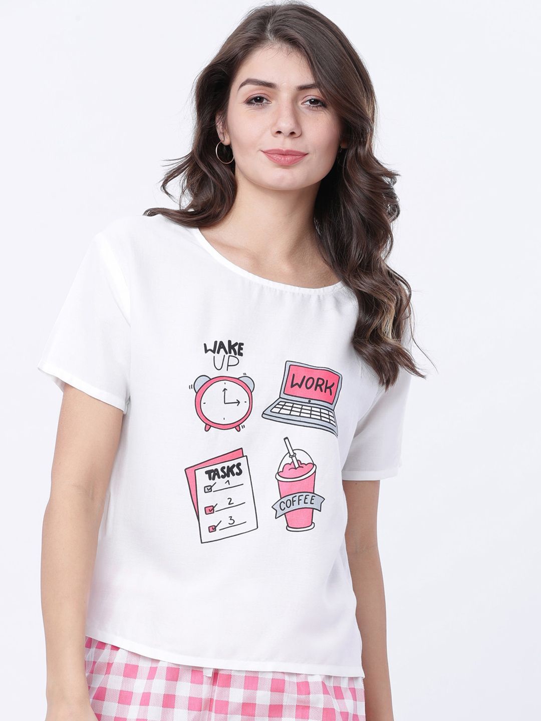 Tokyo Talkies Women White & Pink Printed Lounge Top Price in India