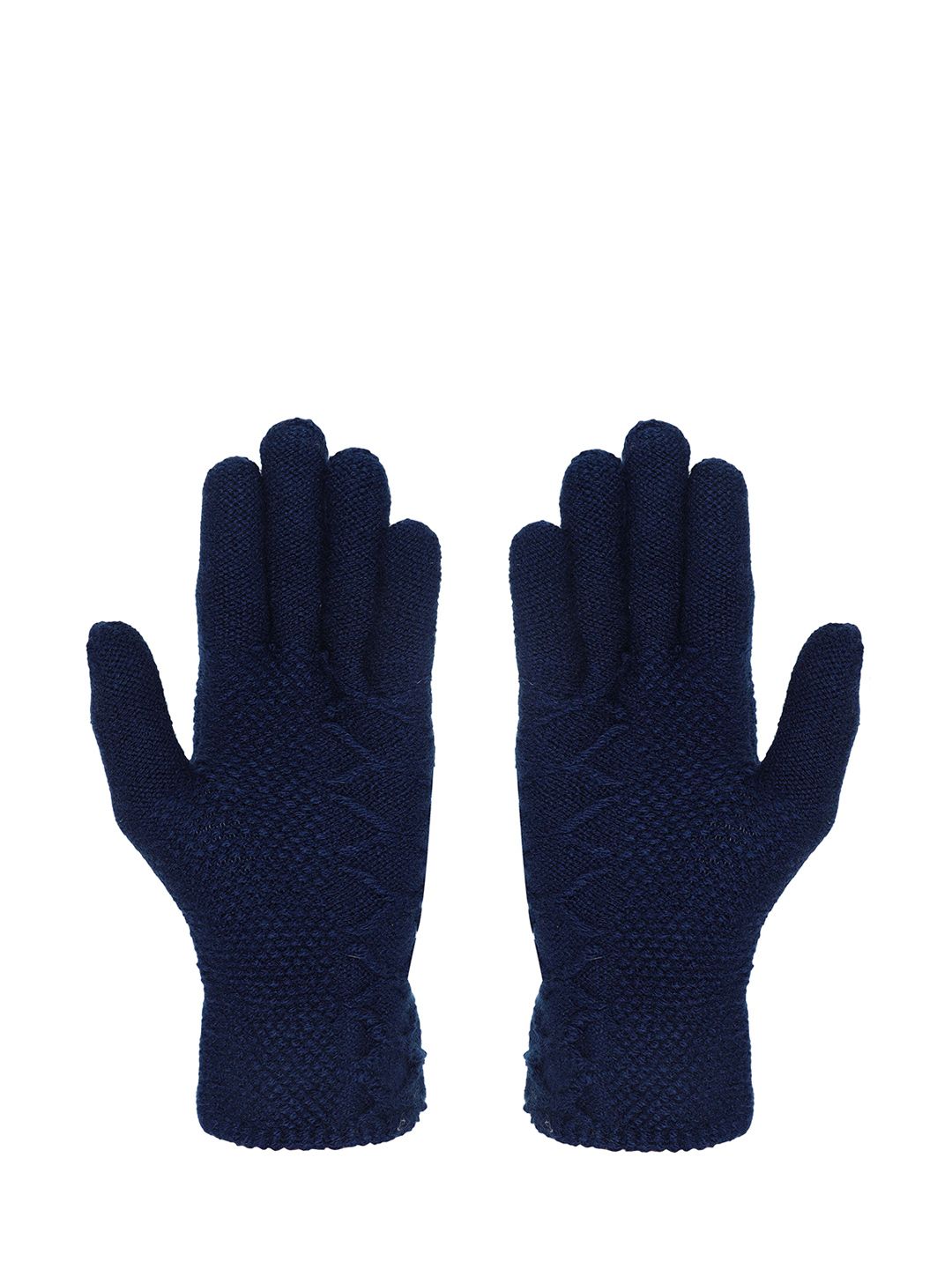FabSeasons Women Navy Blue Solid Acrylic Gloves Price in India