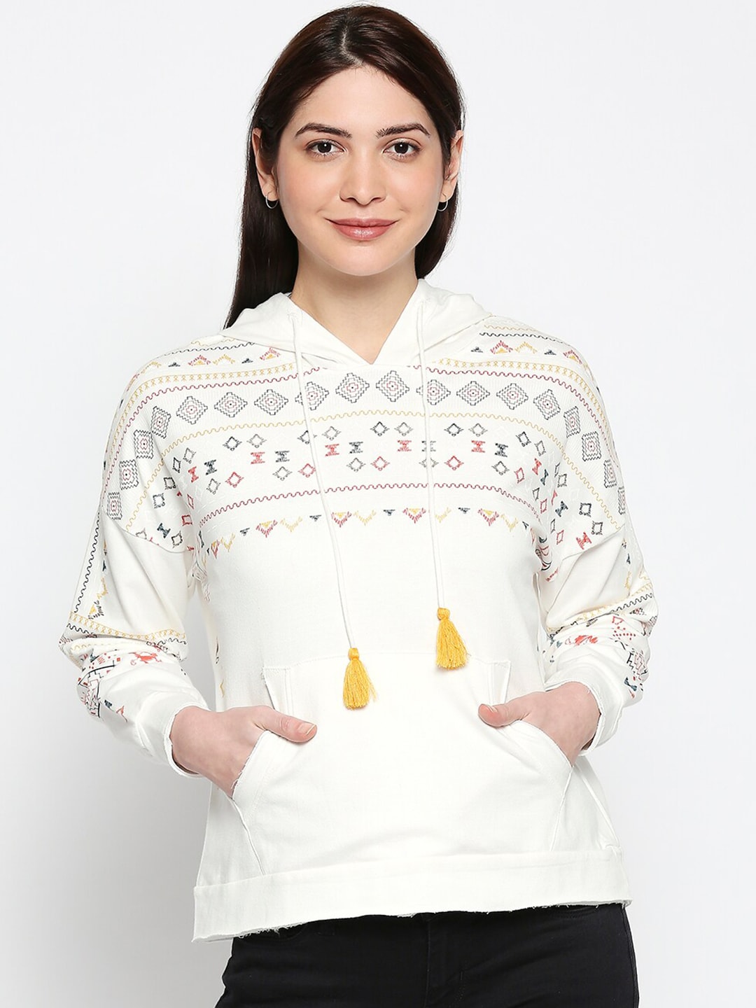 People Women White Printed Sweatshirt Price in India