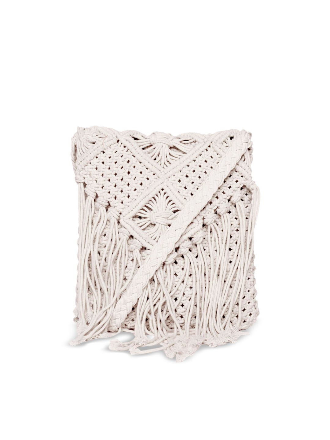 ASTRID White Self Design Macrame Sling Bag Price in India