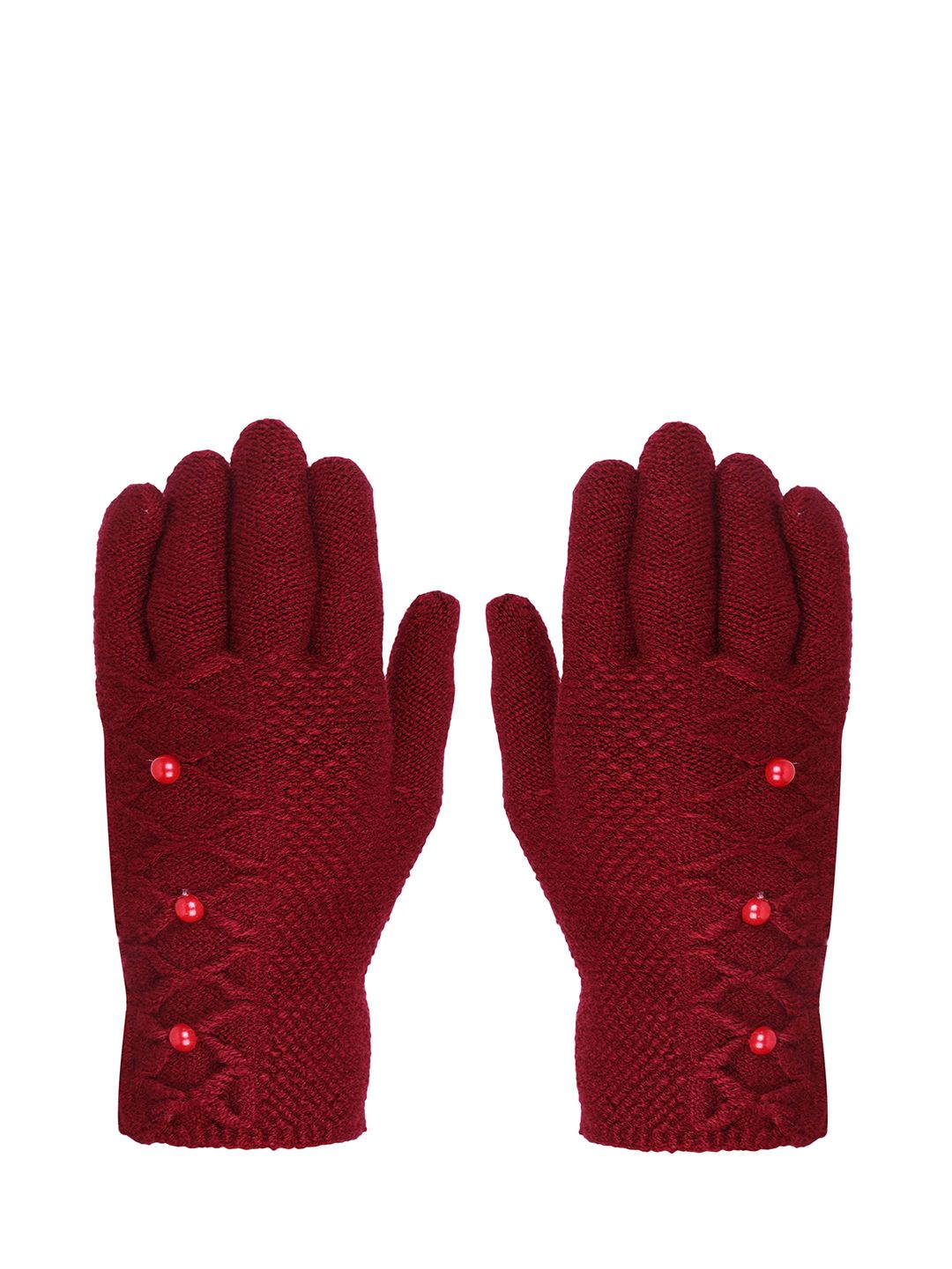 FabSeasons Women Maroon Beaded Acrylic Hand Gloves Price in India