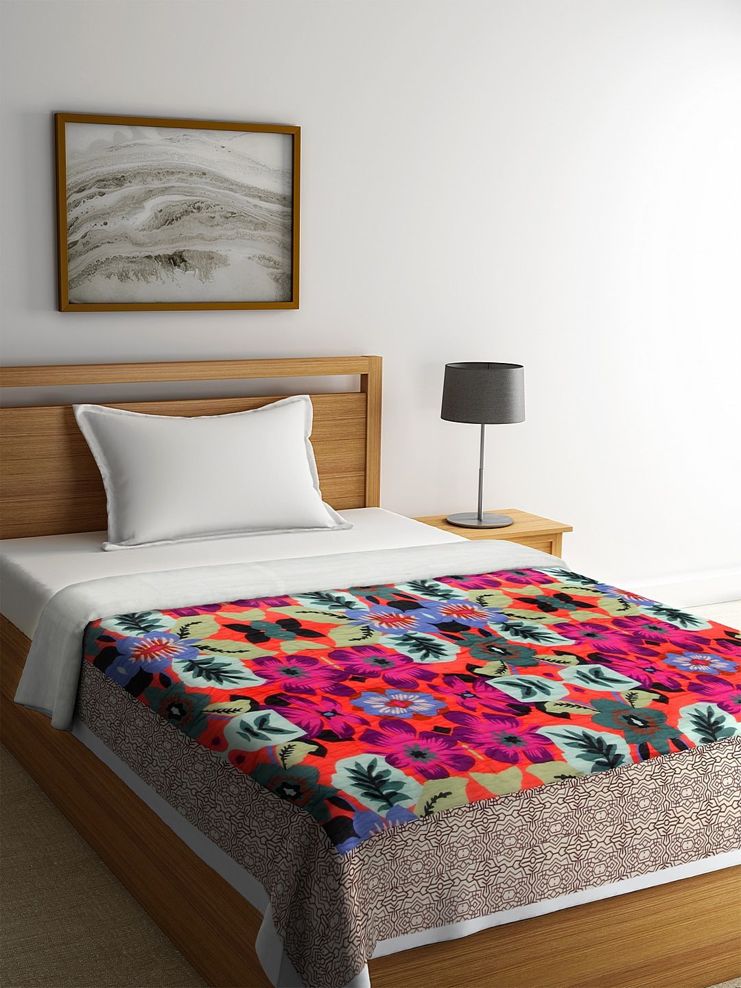 REME Pink & Purple Digital Floral Printed Organic-Cotton Heavy Winter 150 GSM Sustainable Single Bed Quilt Price in India