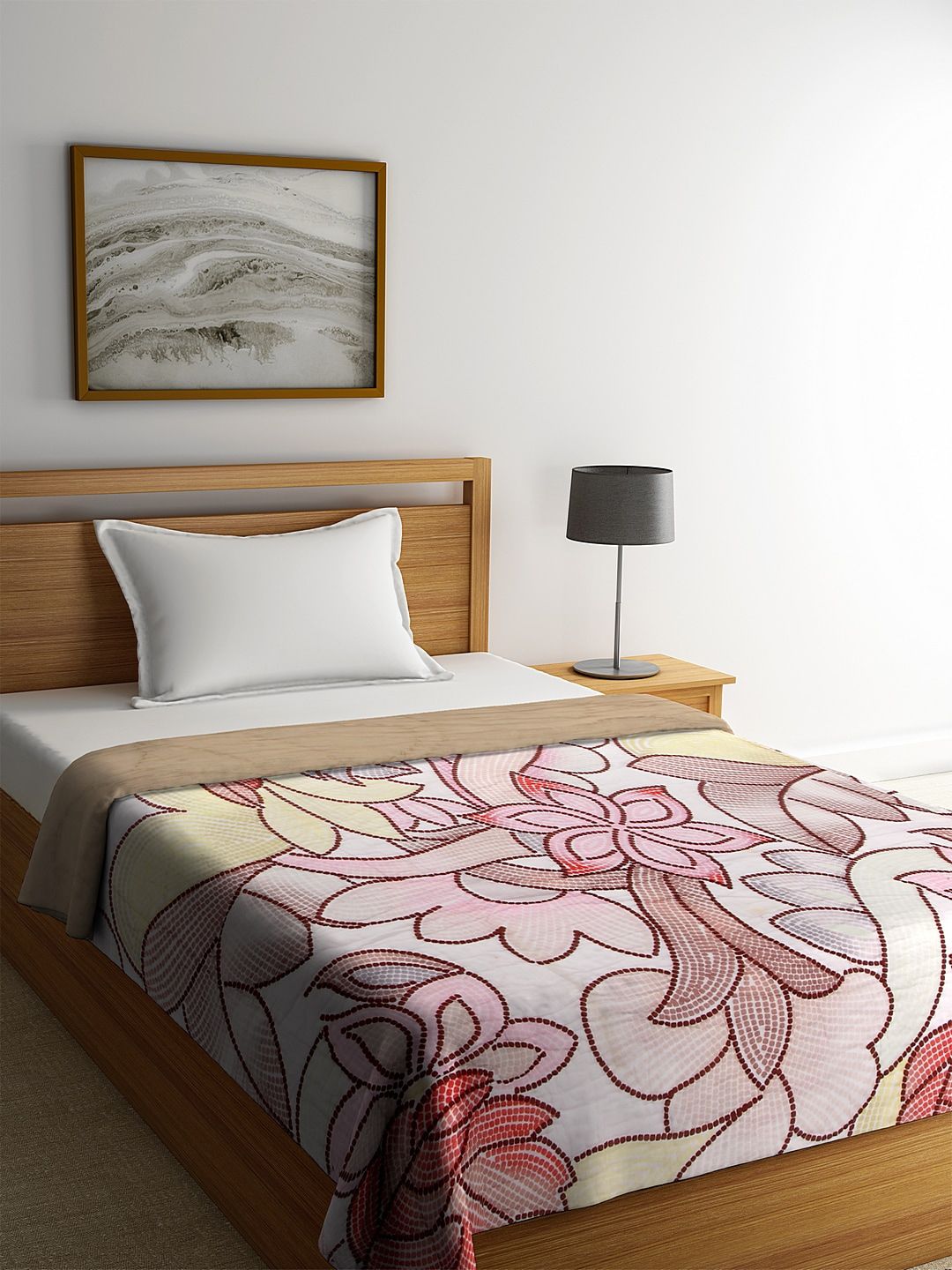 REME White & Maroon Digital Floral Printed Organic-Cotton Heavy Winter 150 GSM Sustainable Single Bed Quilt Price in India