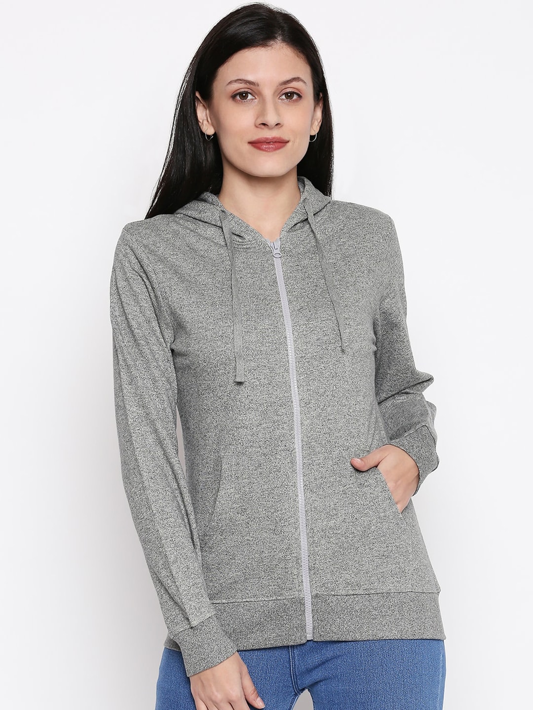 People Women Grey Solid Sweatshirt Price in India