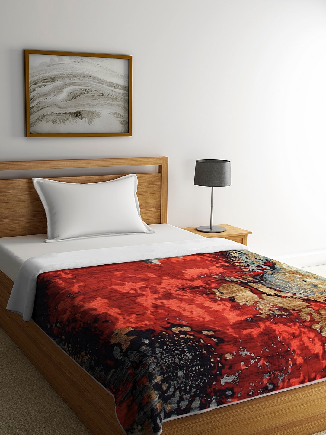 REME Rust Red & Black Digital Floral Printed Organic-Cotton Heavy Winter 150 GSM Sustainable Single Bed Quilt Price in India