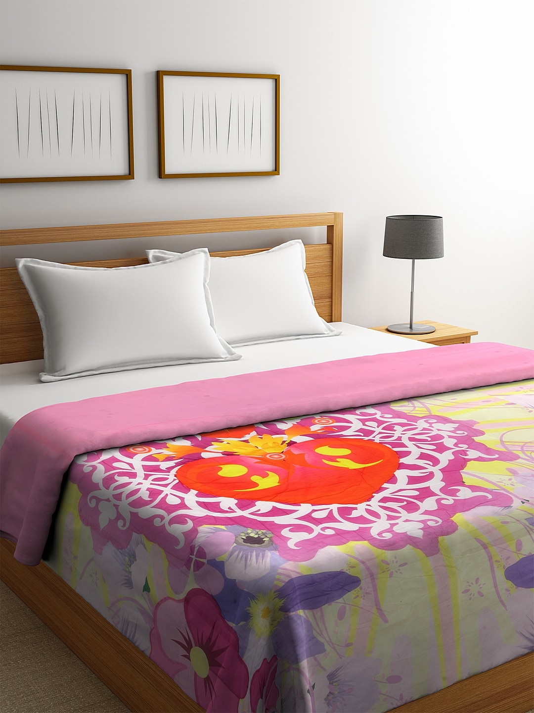 REME Pink & Yellow Digital Floral Printed Organic-Cotton Heavy Winter 150 GSM Double Bed Quilt Price in India