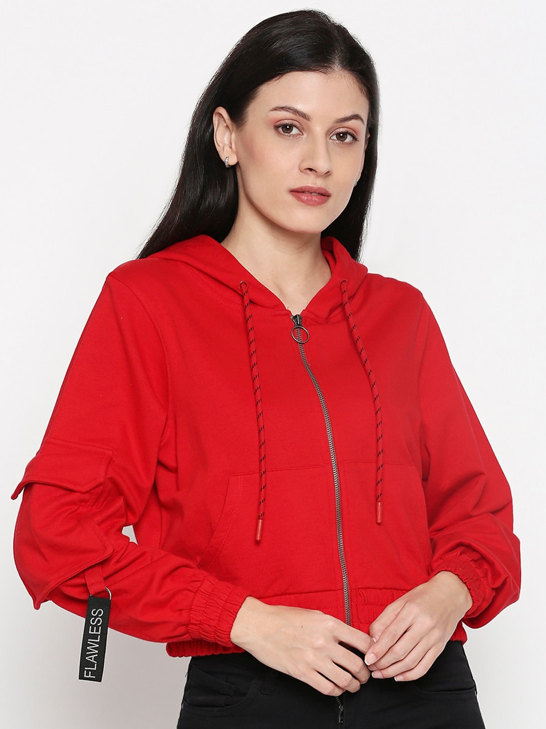 People Women Red Solid Sweatshirt Price in India