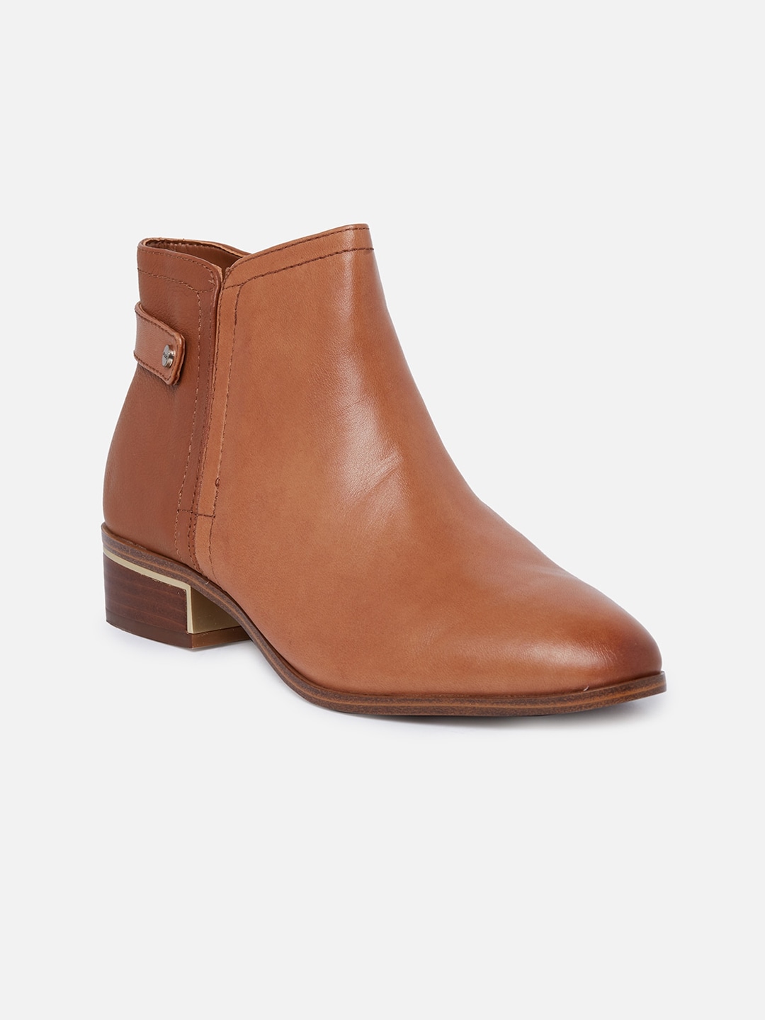 ALDO Women Camel Brown Solid Leather Mid-Top Flat Boots Price in India