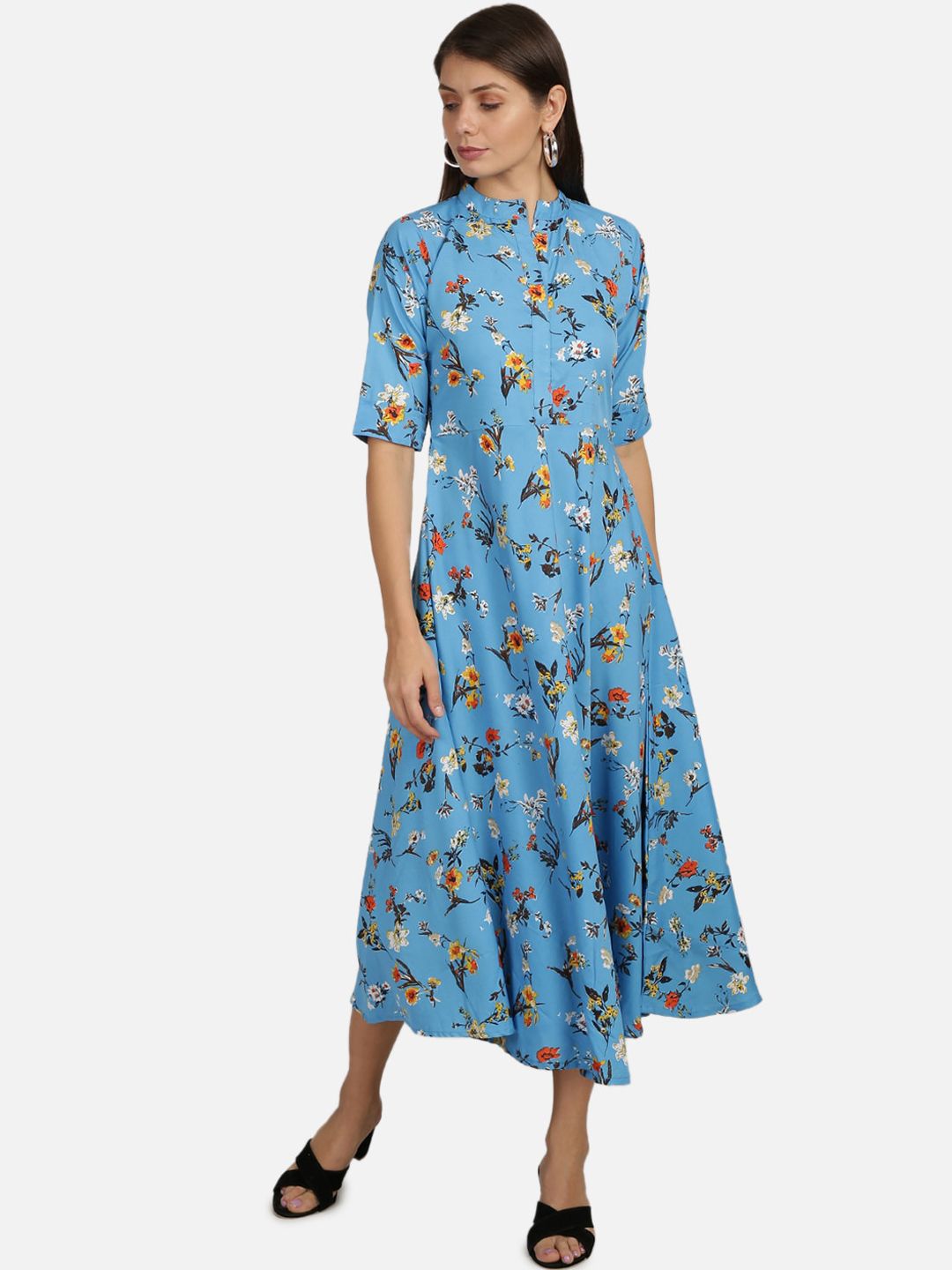 Florence Women Blue Printed A-Line Dress