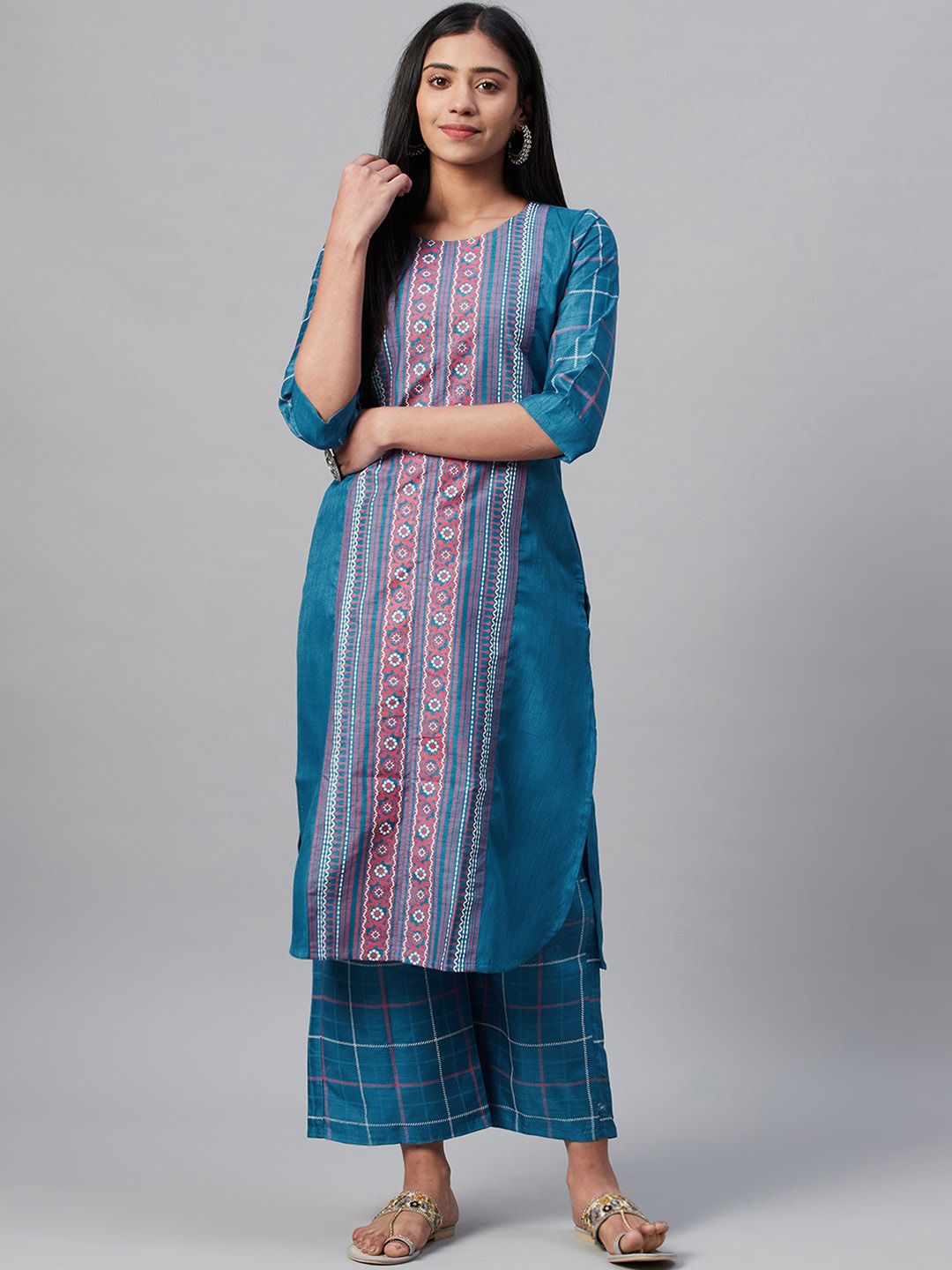 ZIYAA Women Blue Printed Straight Kurta