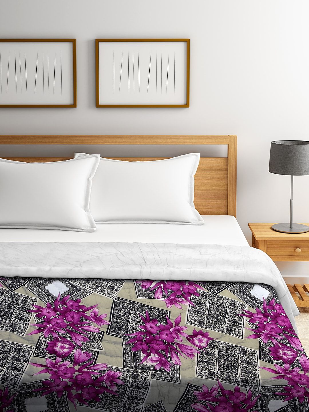 REME Black & Grey Digital Floral Printed Organic-Cotton Heavy Winter 150 GSM Sustainable Double Bed Quilt Price in India