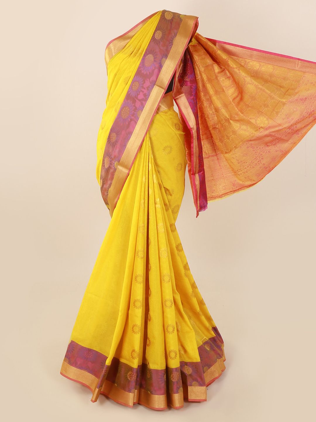 Pothys Yellow Woven Design Silk Cotton Saree