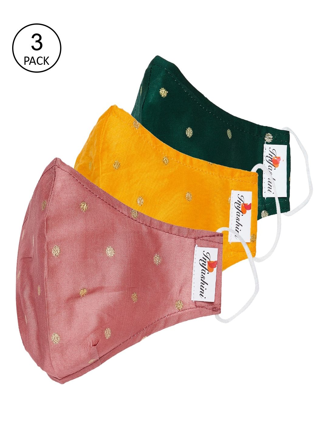 Imfashini Women Pack Of 3 Multicoloured Embroidered 2-Ply Reusable Cloth Masks Price in India