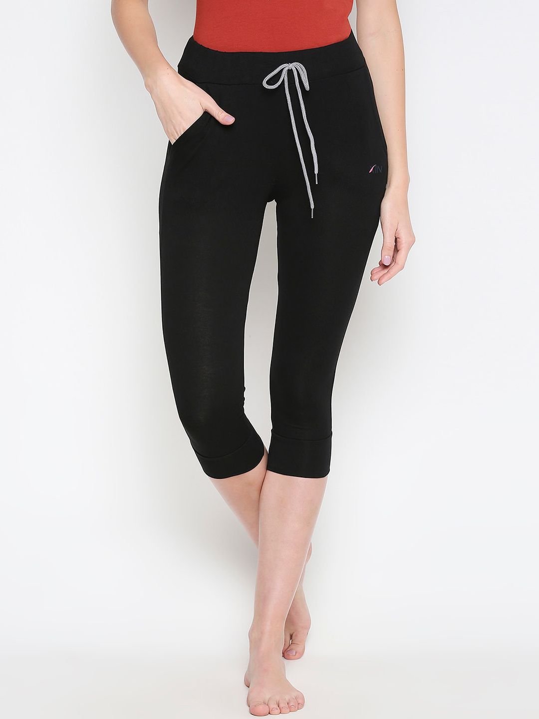 XIN Women Black Solid Lounge Capris Price in India