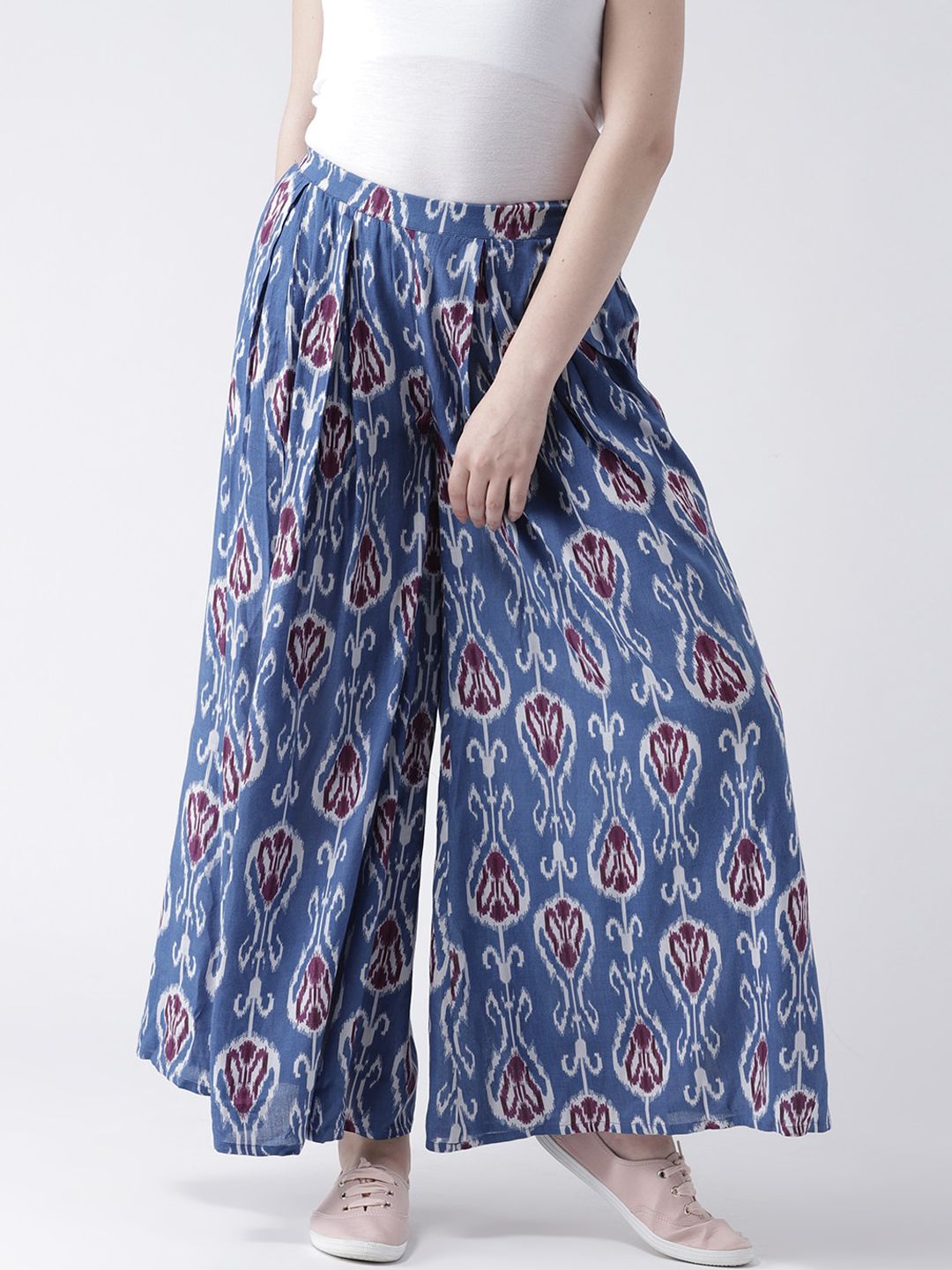 DODO & MOA Women Blue Flared Printed Parallel Trousers