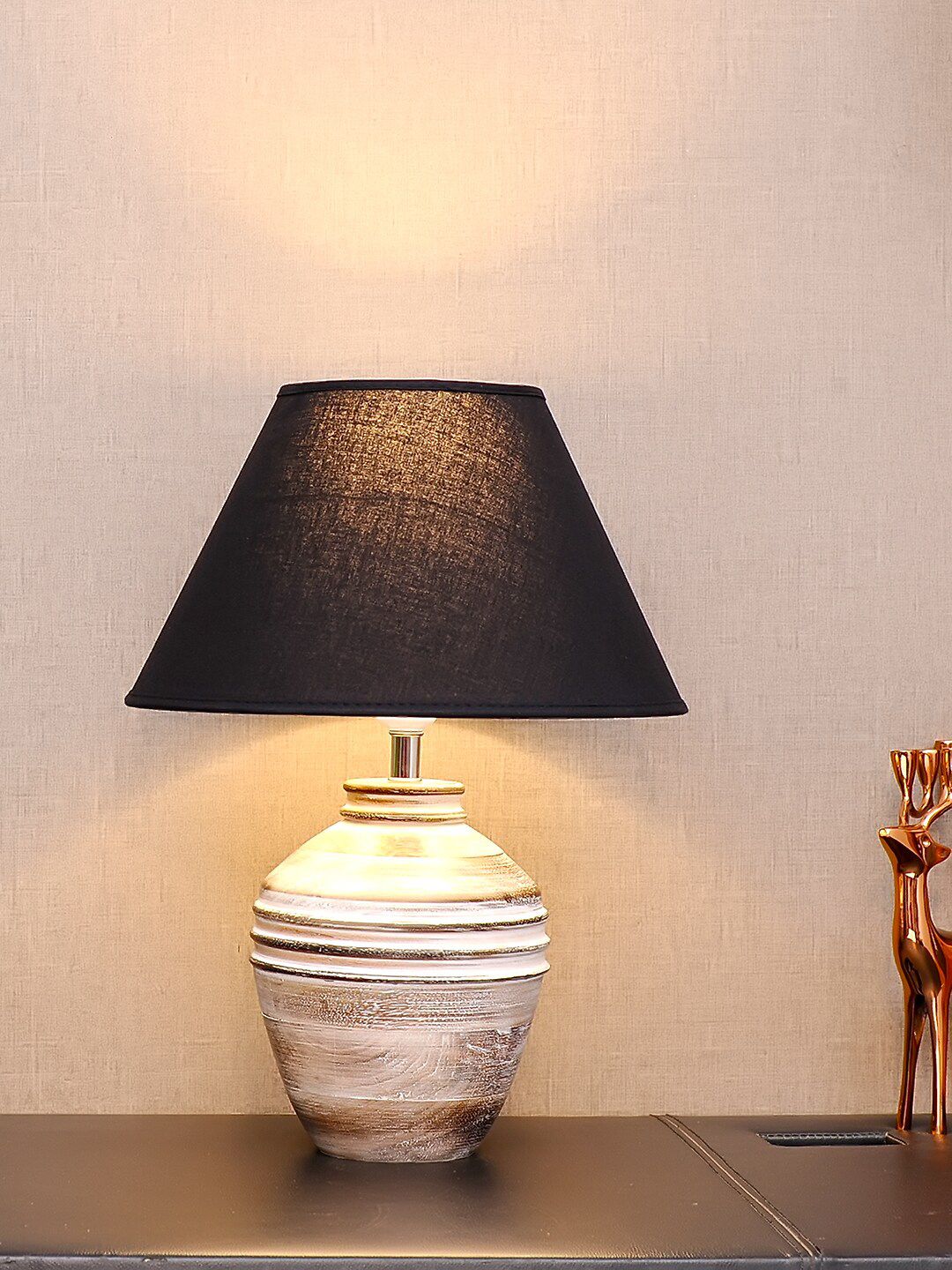 THE LIGHT STORE White & Brown Self Design Bedside Standard Lamp With Shade Price in India