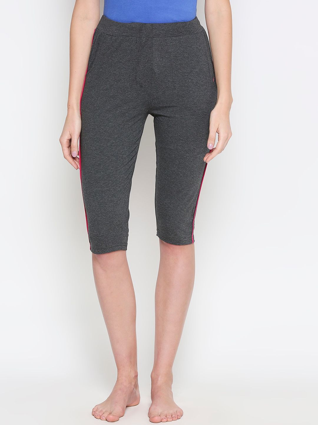 XIN Women Charcoal Grey Solid Lounge Capris Price in India