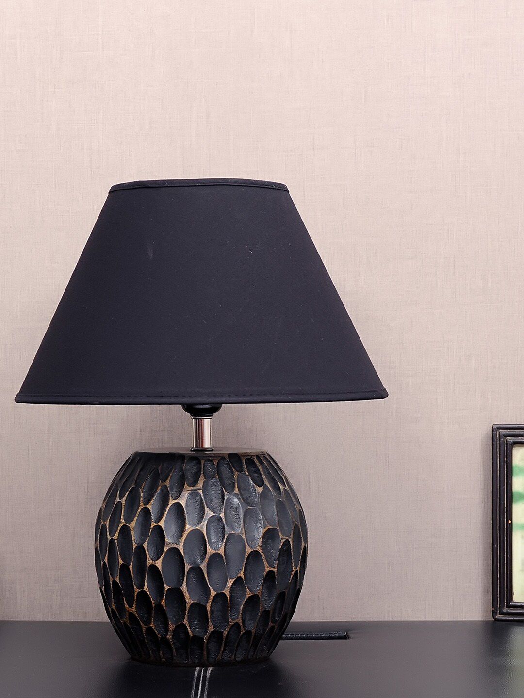 THE LIGHT STORE Black Self Design Table Lamp With Shade Price in India