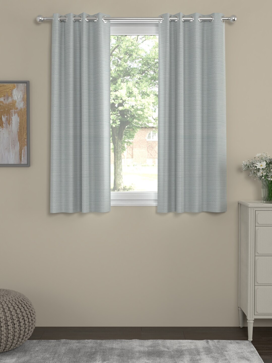 ROSARA HOME Set of 2 Grey Self Design Window Curtains Price in India