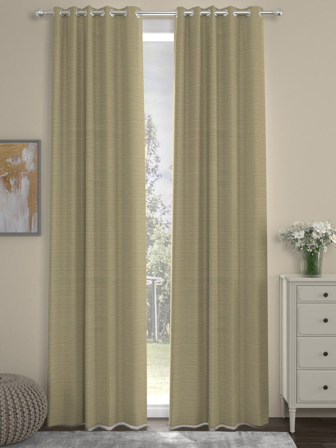 ROSARA HOME Set Of 2 Beige Solid Door Curtains Price in India