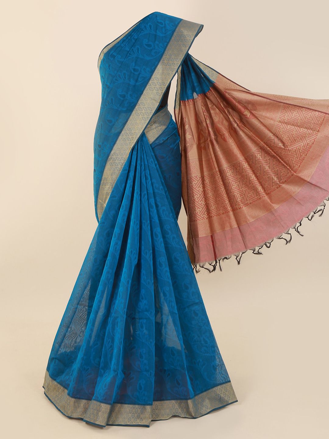 Pothys Blue Printed Pure Cotton Saree