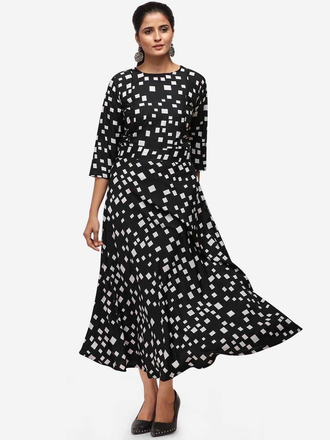 Silk Bazar Women Black Printed Fit and Flare Dress