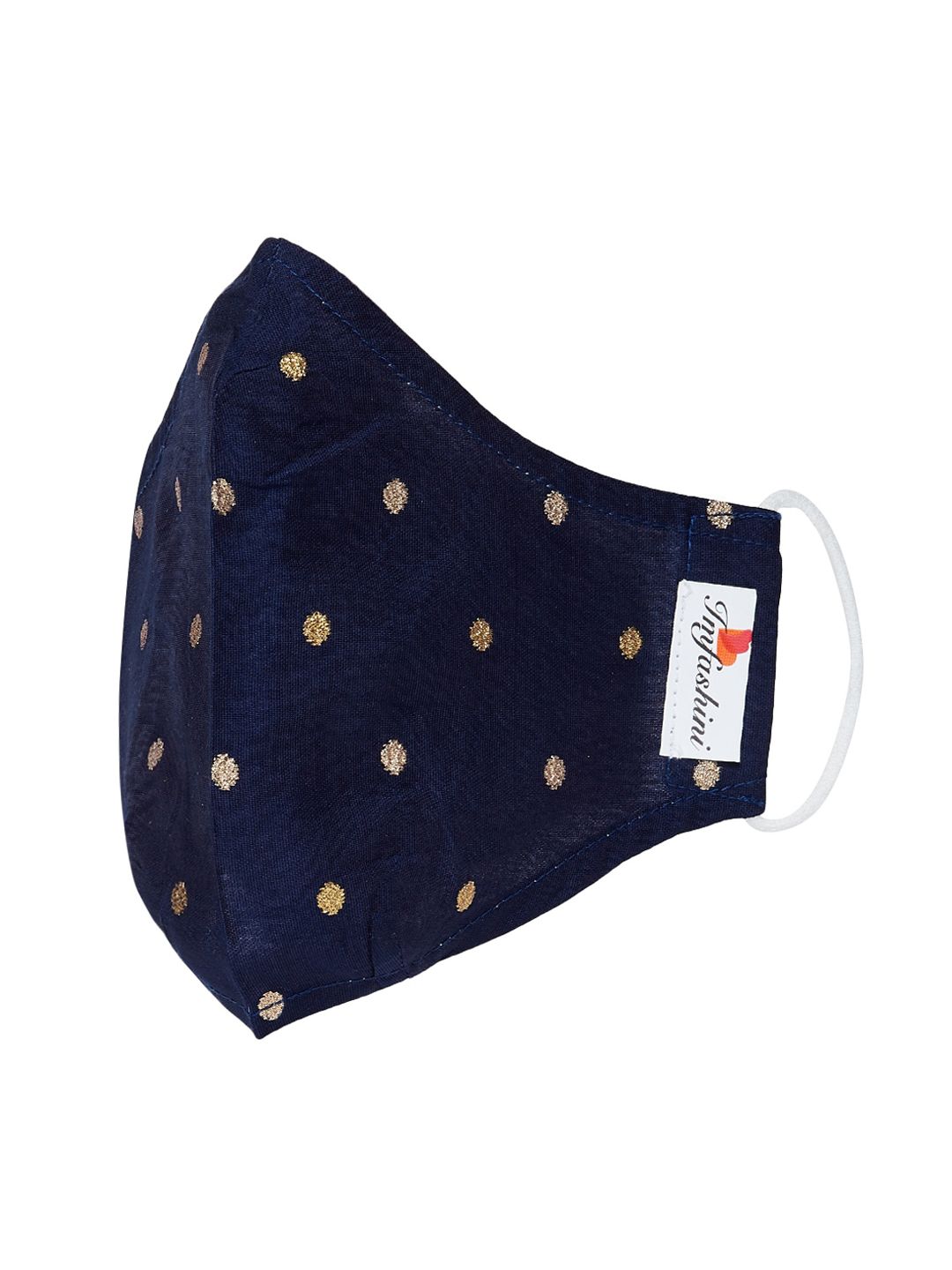 Imfashini Women Navy Blue & Gold-Coloured Embroidered 2-Ply Reusable Cloth Mask Price in India