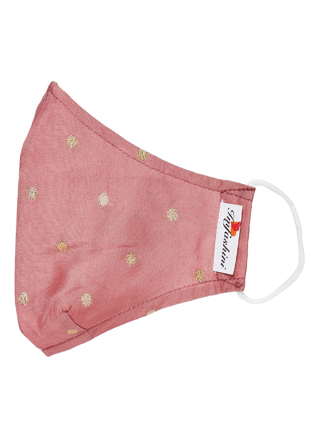 Imfashini Women Pink & Gold-Coloured Embroidered 2-Ply Reusable Cloth Mask Price in India