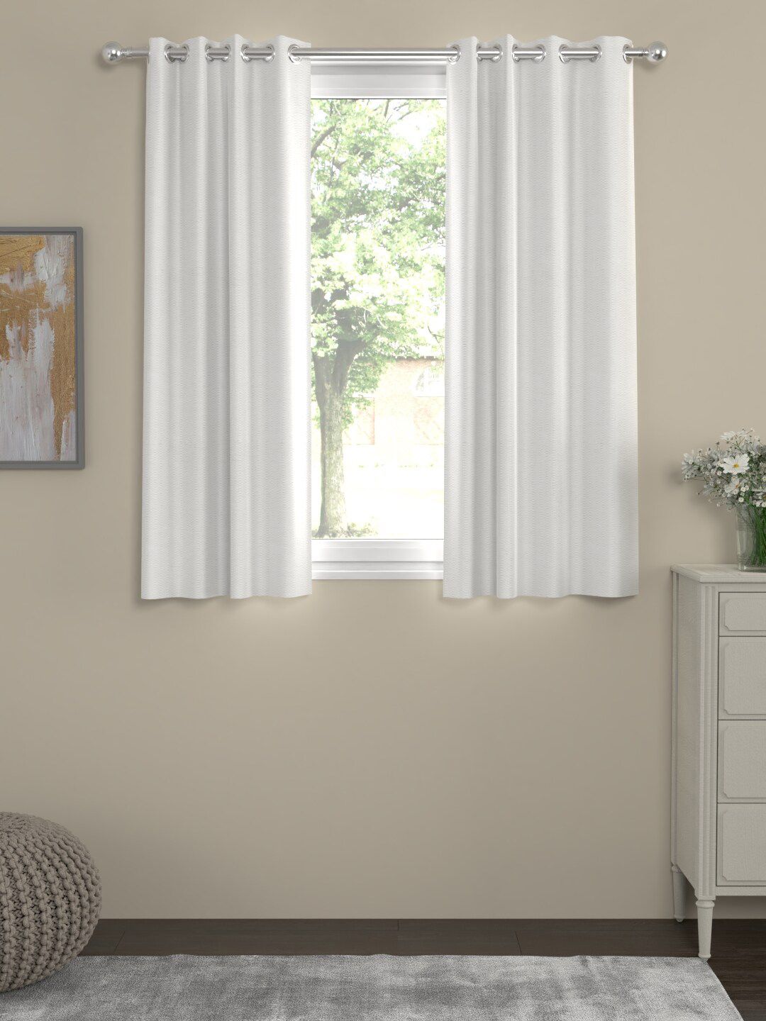 ROSARA HOME Set Of 2 White Solid Chenille Window Curtains Price in India