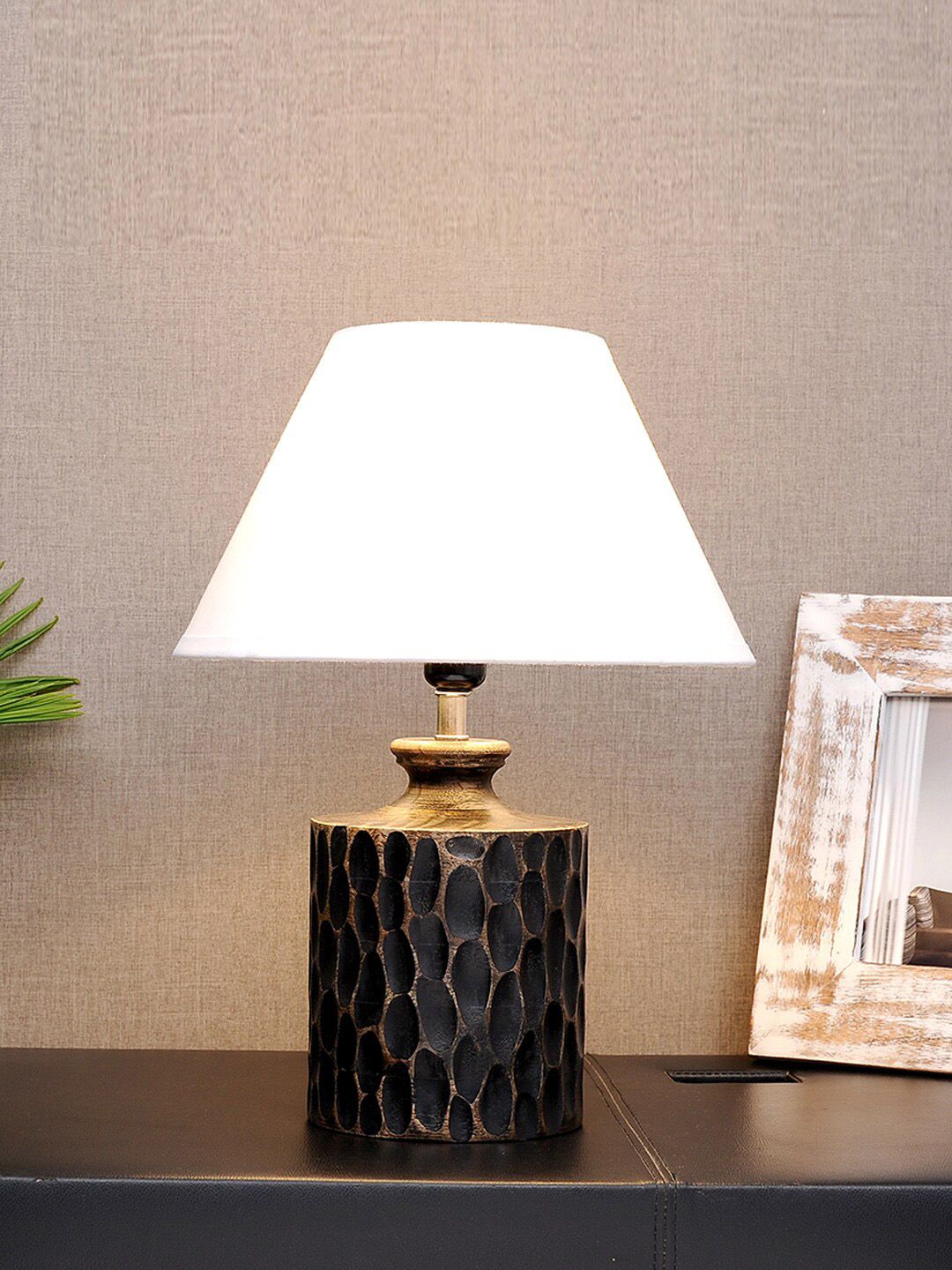 THE LIGHT STORE Black Self-Design Bedside Standard Table Lamp With White Shade Price in India