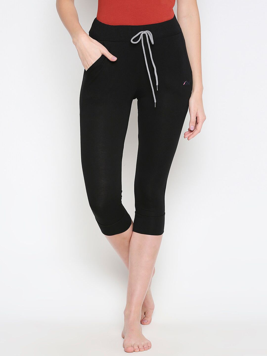 XIN Women Black Solid Lounge Capris Price in India