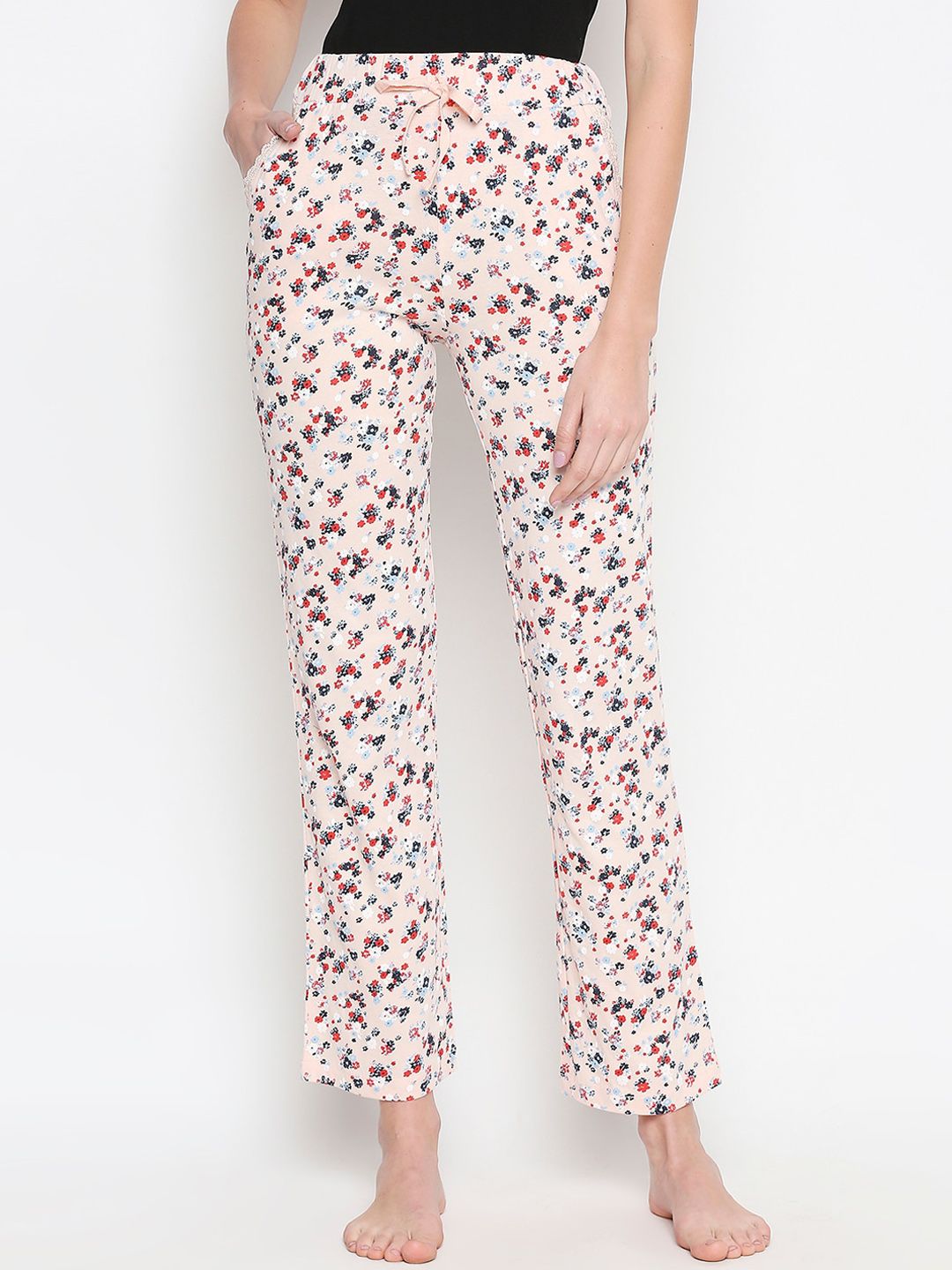 XIN Women Beige & Red Printed Lounge Pants Price in India